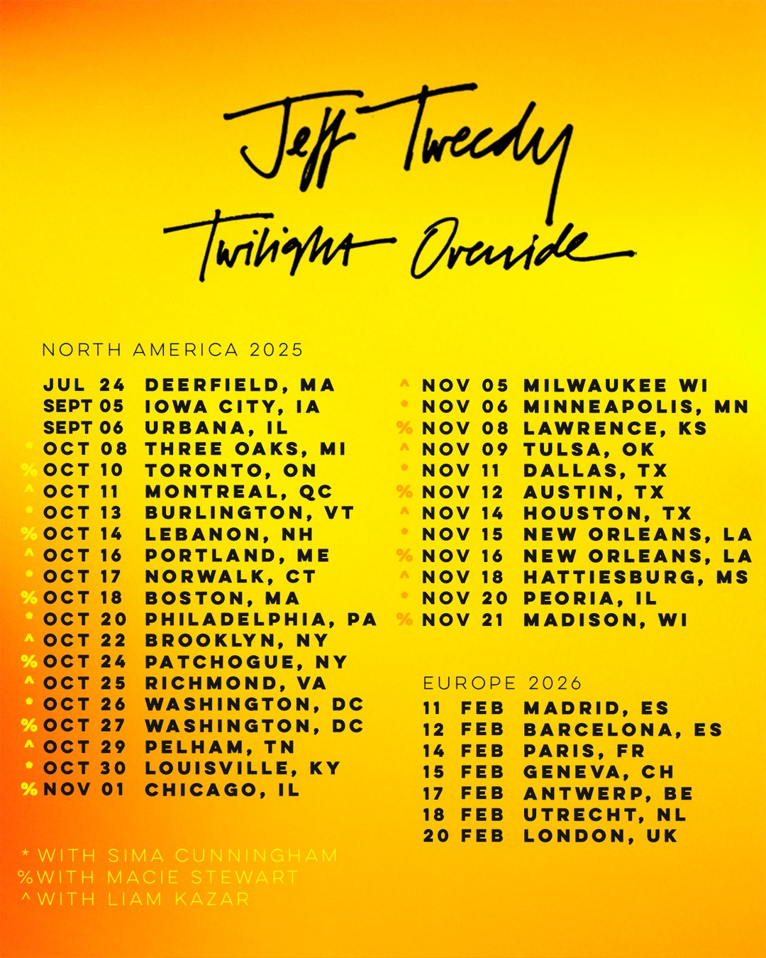 Liam Kazar Twilight Override & Pilot Light Headline Tour Poster 2025